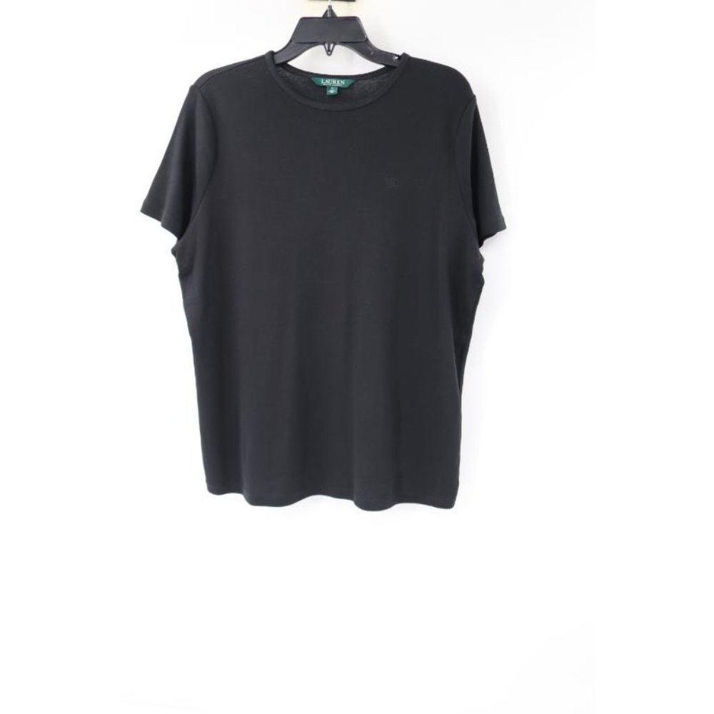 Lauren‎ Ralph Lauren Top Womens 1X Crew Neck Pullover Black Short Sleeve logo